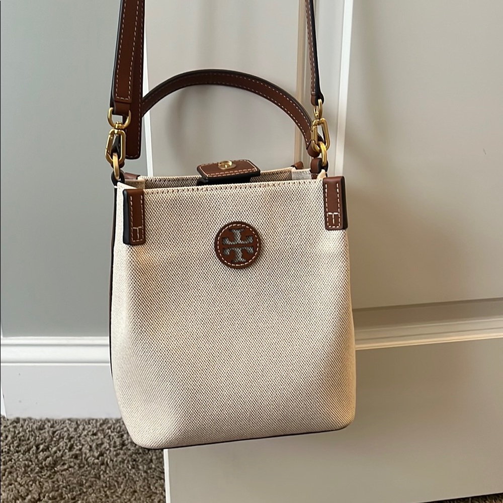 Tory Burch Canvas Crossbody Bucket Bag